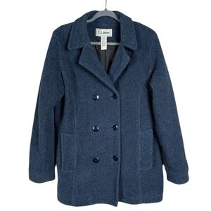 Vintage LL Bean Slouchy Teddy Pea Coat Large Sherpa Preppy Wool Blend Old Money